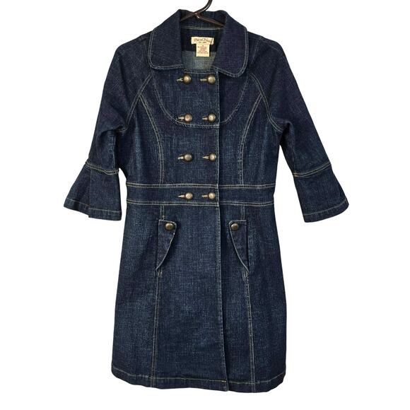 Vintage Paris Blues Denim Coat Women's S Double Breasted Bell Sleeve Y2K Boho - Picture 1 of 12